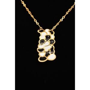 Butler Vintage Pendant Necklace Spotted Black White Enamel Gold Tone Signed BinT